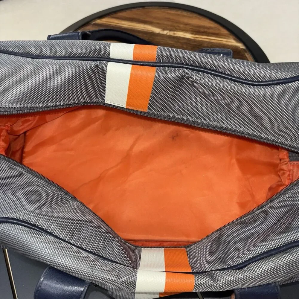 Grey Canvas Weekender Duffle Bag Retro Racing Stripe Travel Overnight Carry On